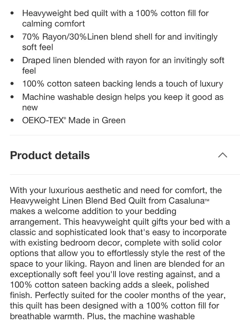 Casaluna King Heavyweight Linen Blend Quilt - White